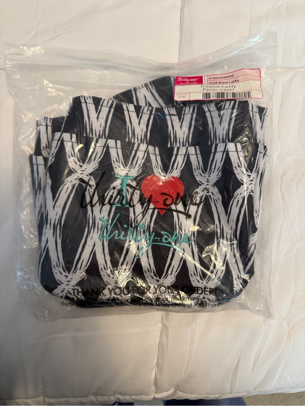 thirty-one Black and White Creative Caddy with Red Heart Accent